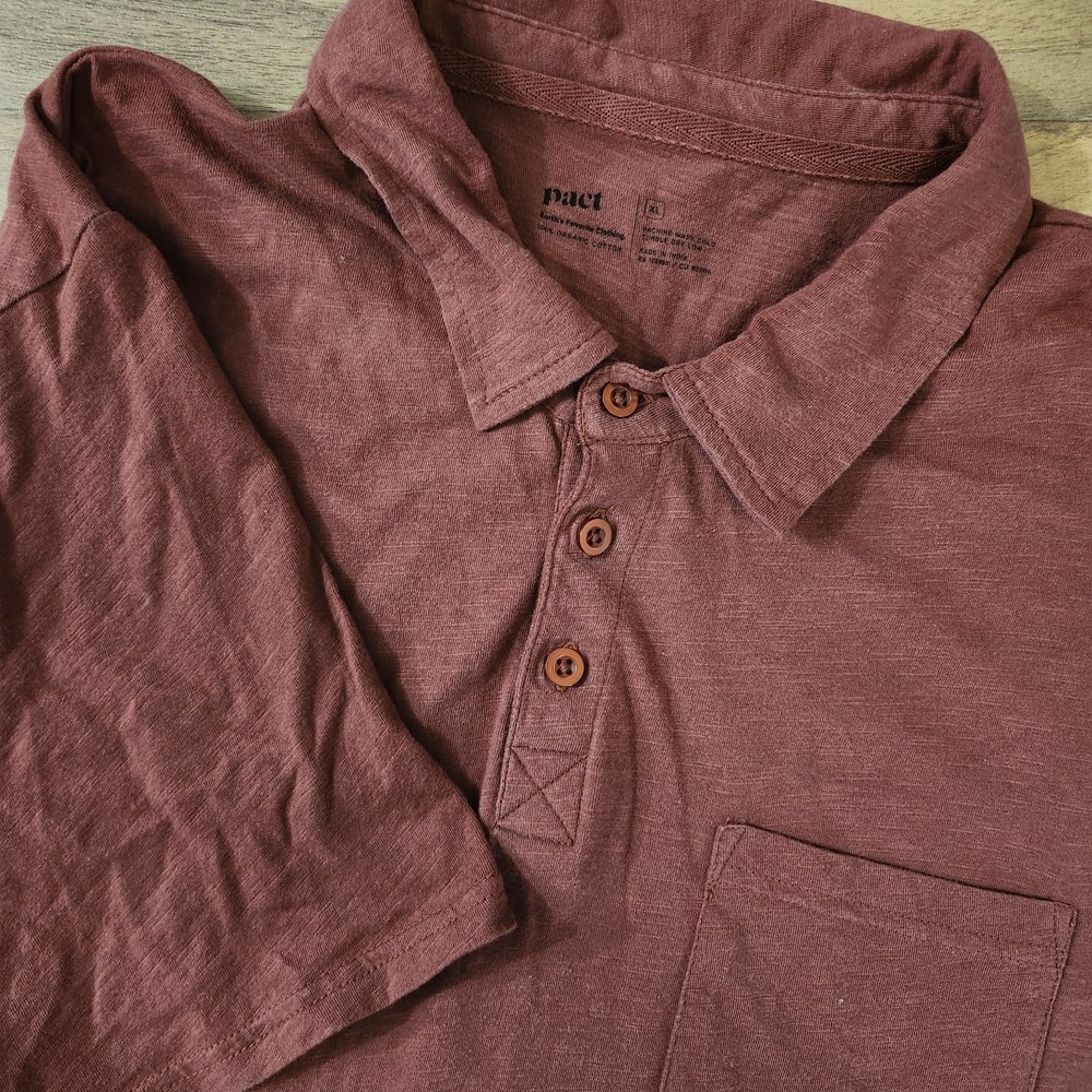 Pact Polo Shirt Mens XL Burgundy Red Organic Cotton Preppy Sustainable Basic
